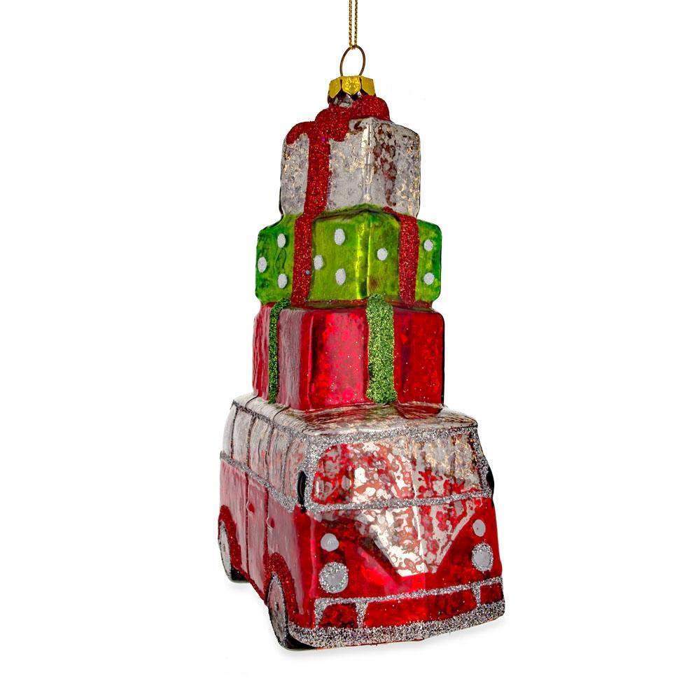 Groovy Hippie's Retro Bus - Blown Glass Christmas Ornament