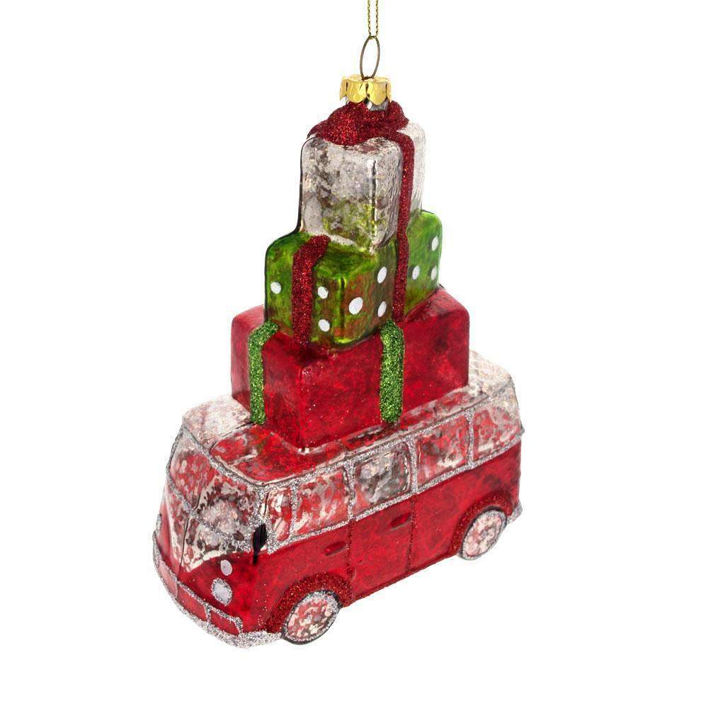 Groovy Hippie's Retro Bus - Blown Glass Christmas Ornament