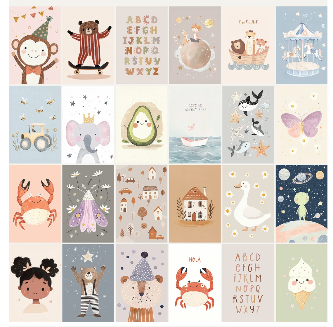 Kids Room Animals Prints - Luster Paper Nursery Wall Art Prints