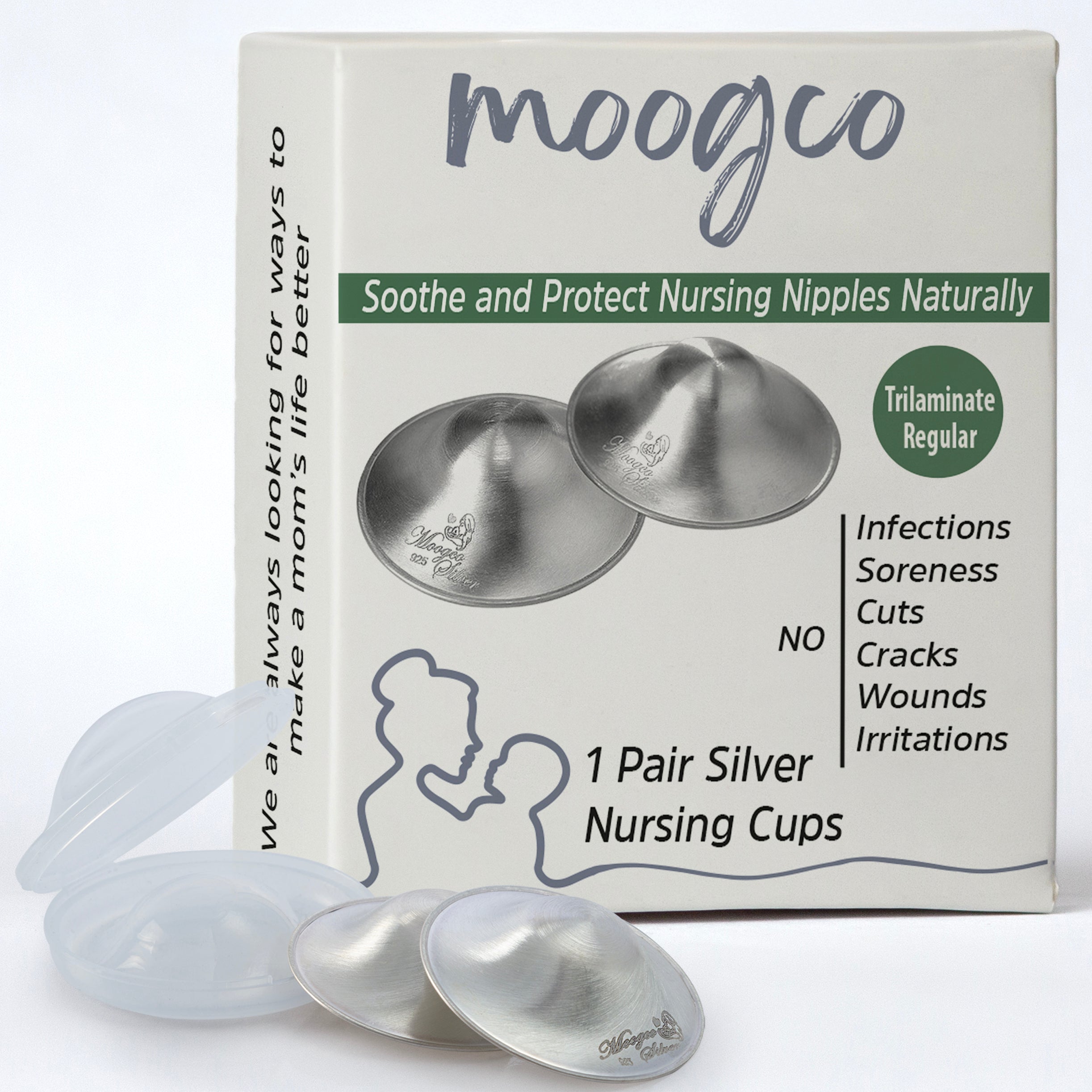 Moogco Silver Nursing Cups 925k Silver - Protect Against Sore Breasts And Nipple Irritation