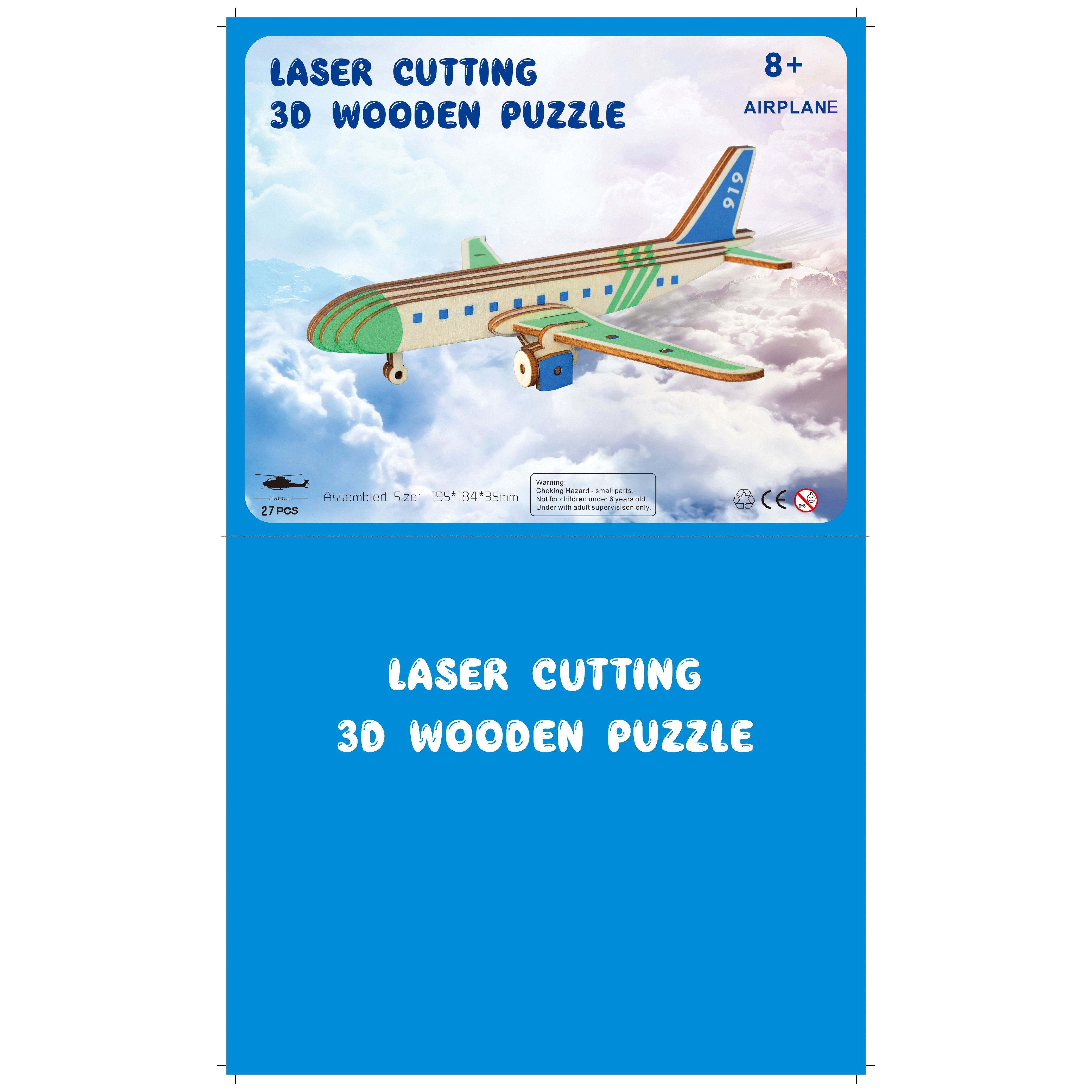 Passenger Airplane Model Kit - Wooden Laser-cut 3d Puzzle (27 Pcs)