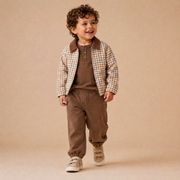Organic Corduroy Collar Twill Jacket - Oat Gingham
