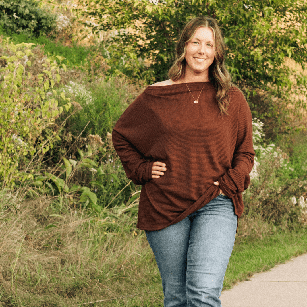 Coffee Brown Wide Collar Knit Sweater
