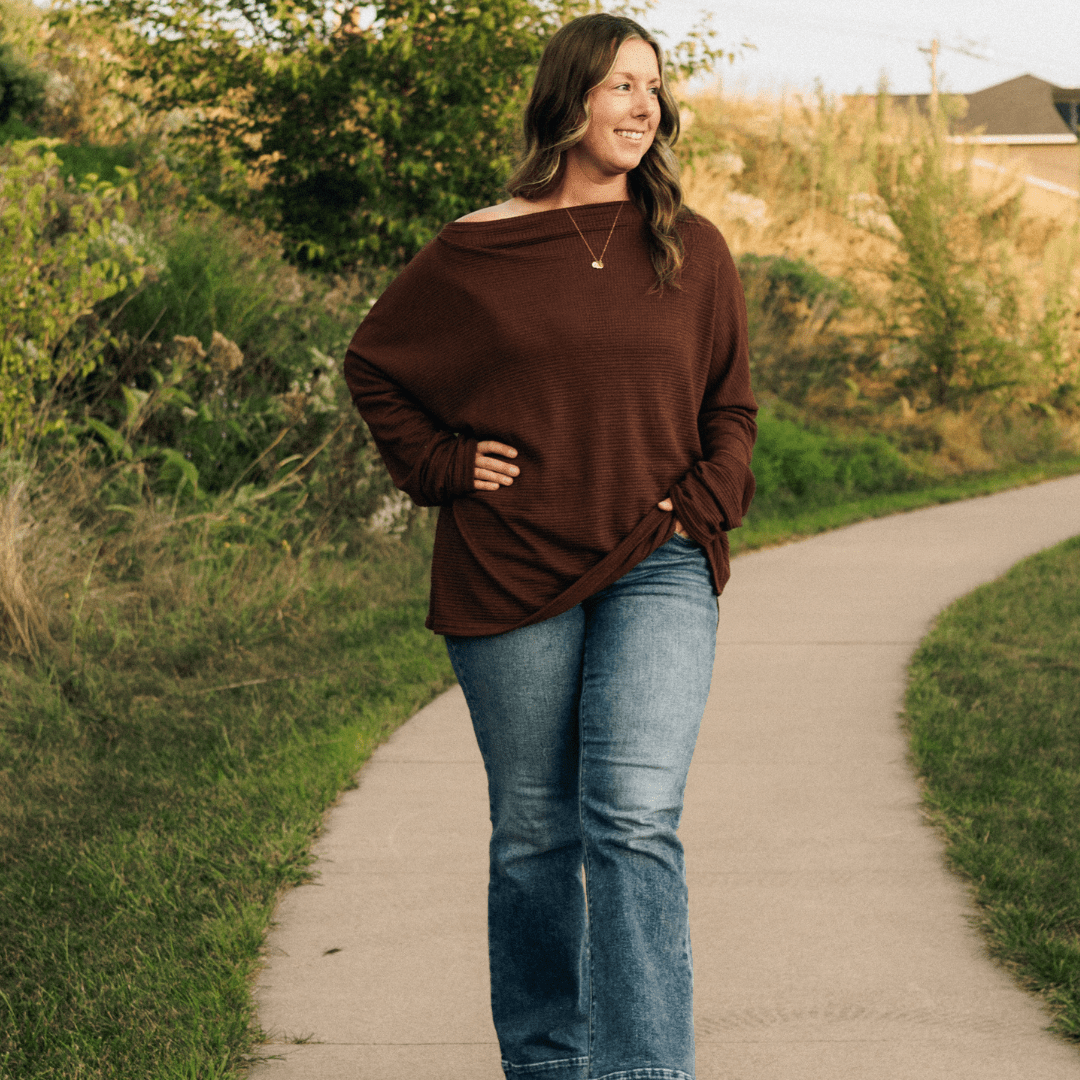 Coffee Brown Wide Collar Knit Sweater