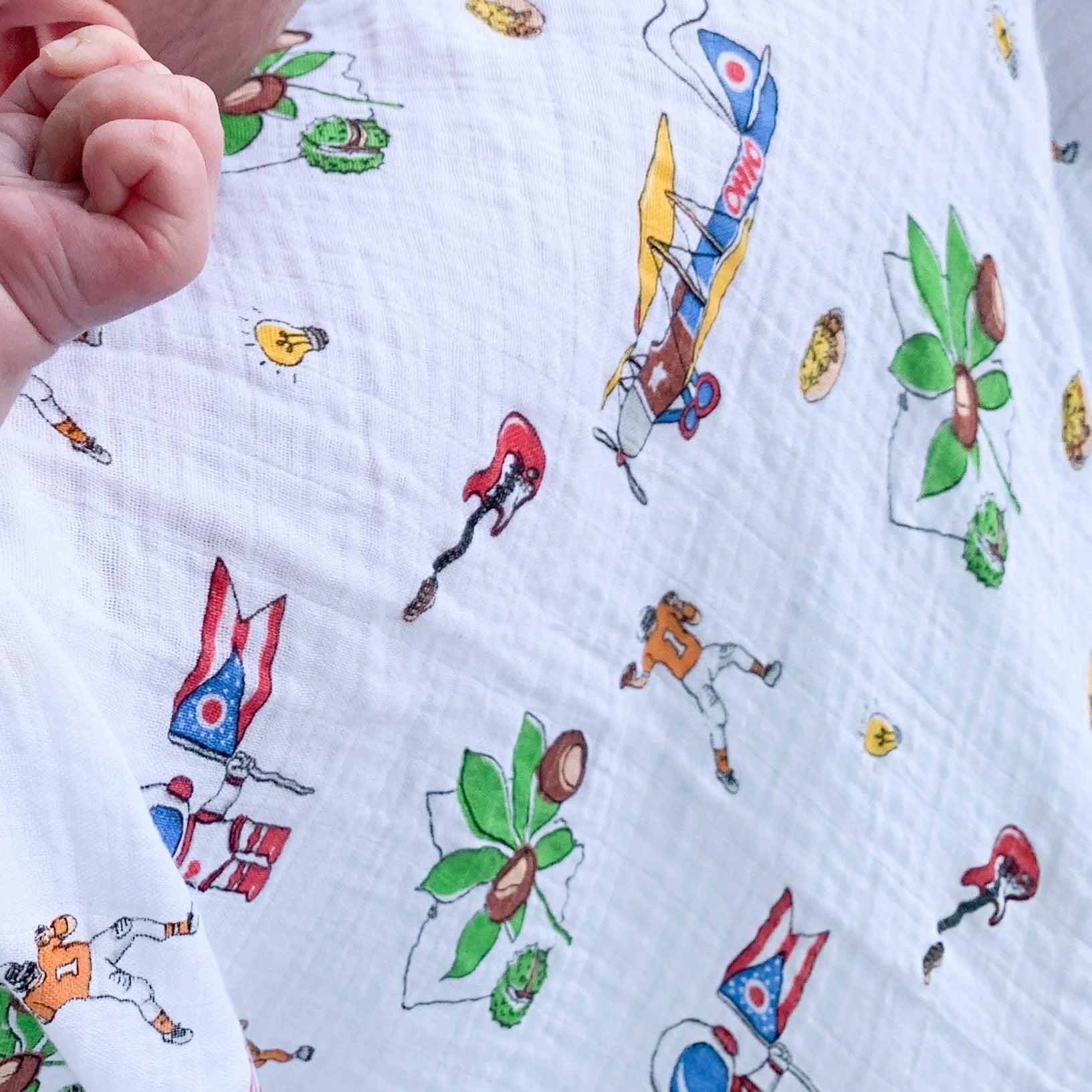 Gift Set: Ohio Baby Muslin Swaddle Receiving Blanket And Burp Cloth / Bib Combo