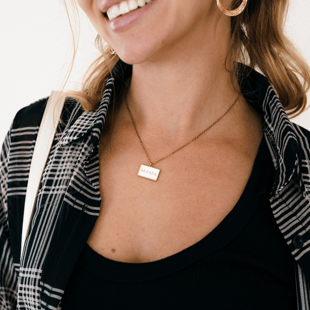 Mama Pendant With White And Gold Necklace
