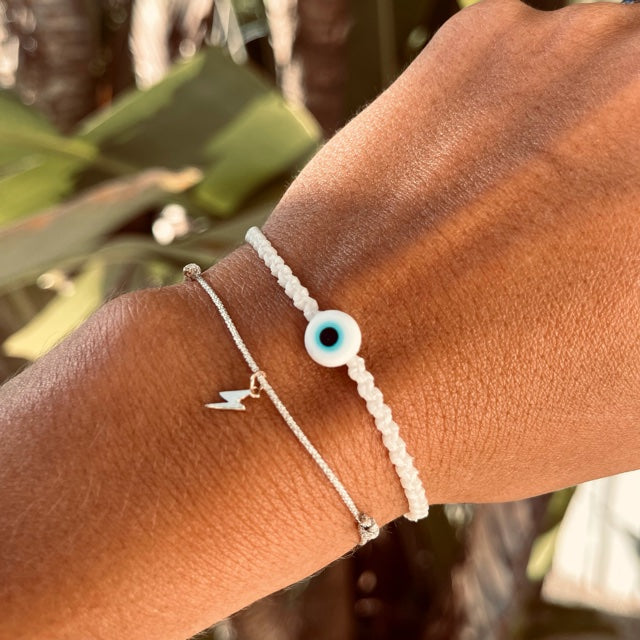 Anna Kaiser X Oiya: White Evil Eye Braided Bead Bracelet