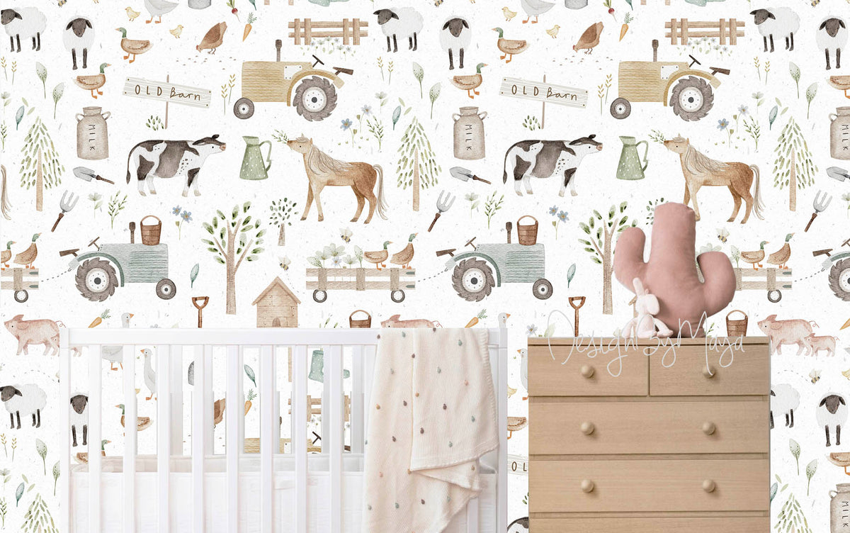 Baby Fox With Acorn Wallpaper - Nursery Wall Decor Wallpapers