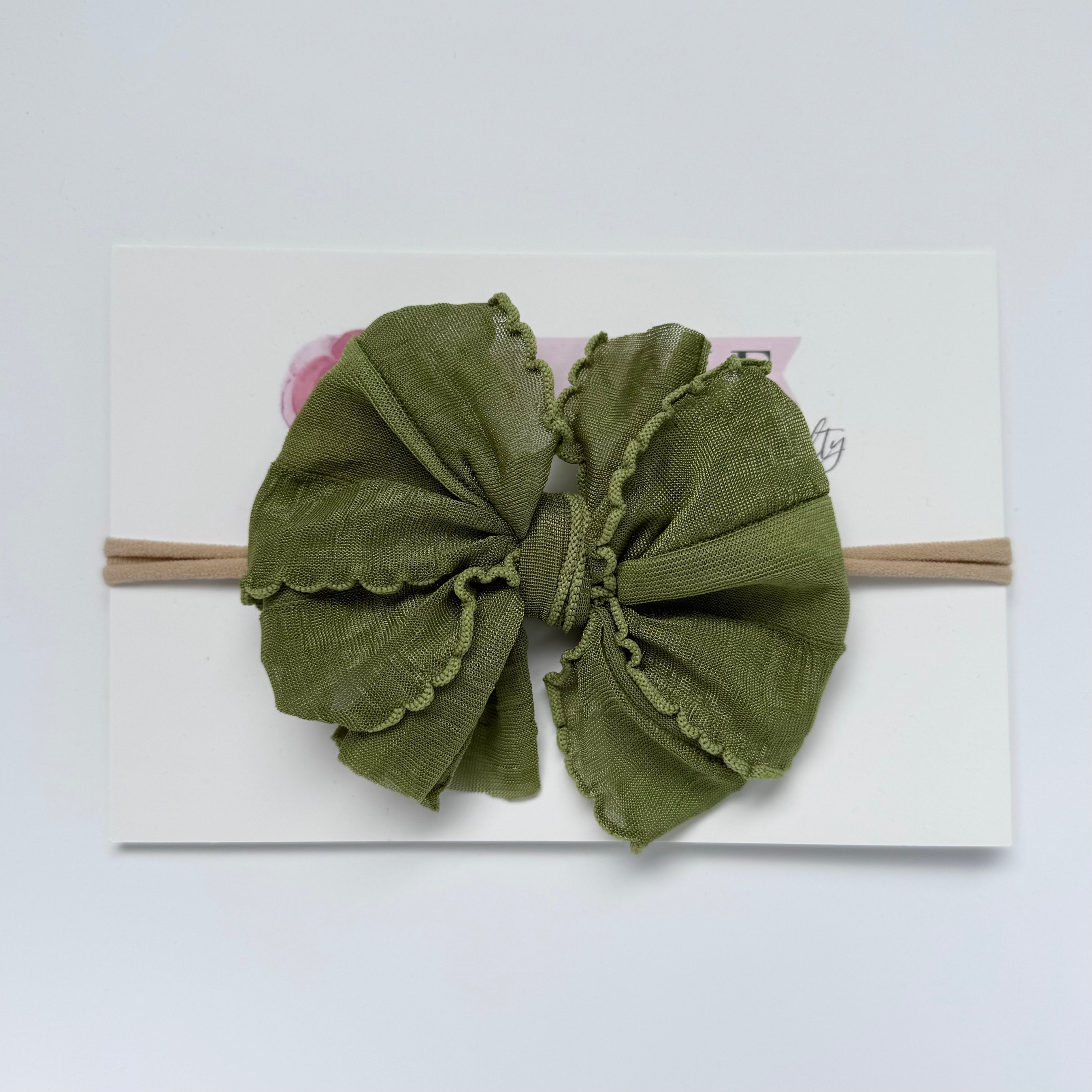 Olive | Skinny Mini Nylon Ruffled Baby Headband