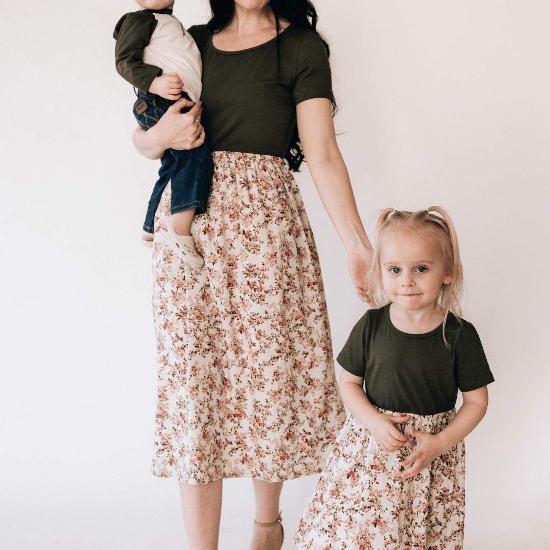 Olive Green Floral Dress - Child