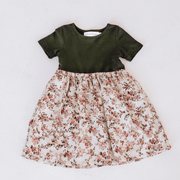 Olive Green Floral Dress - Child