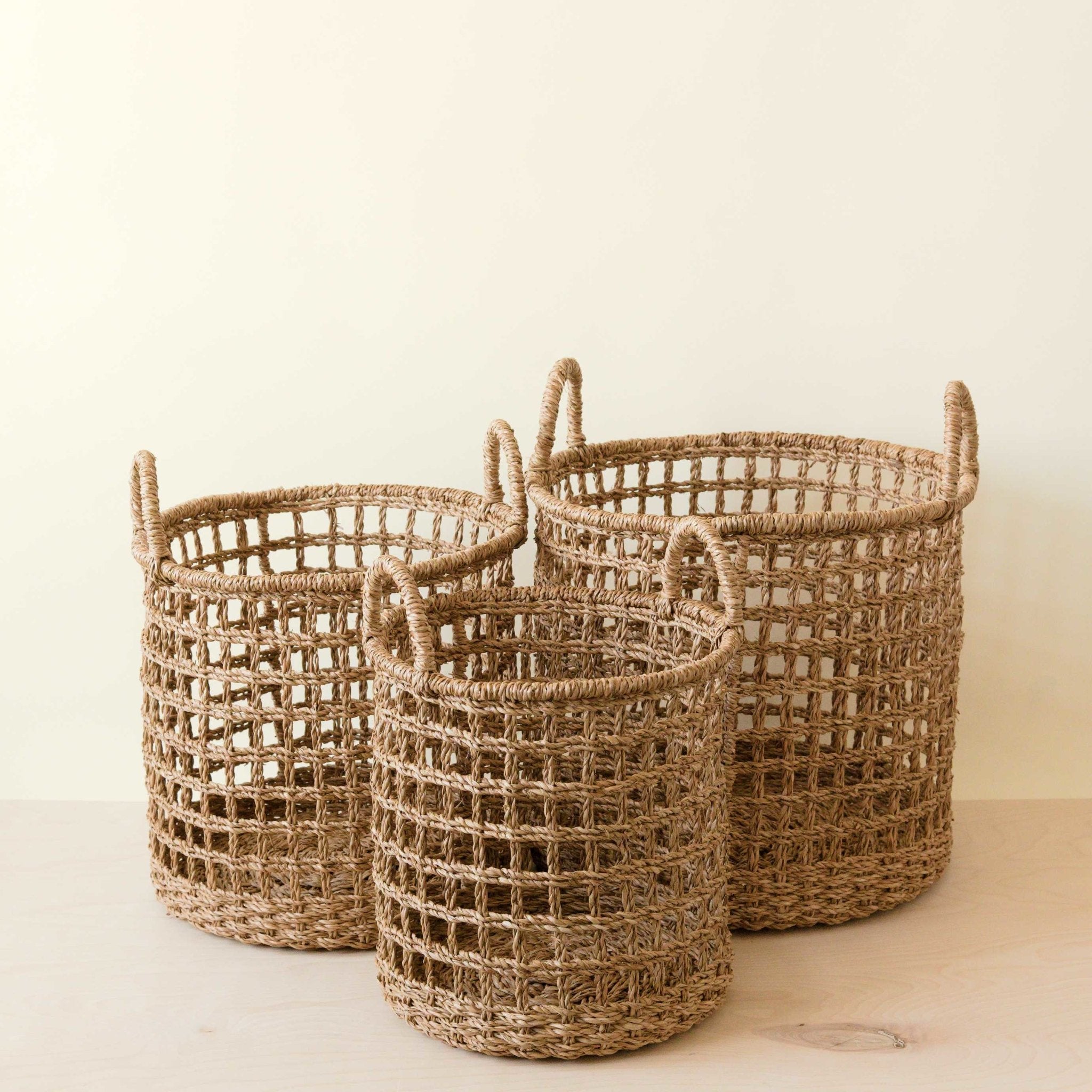 Open Weave Baskets With Handle, Set Of 3 - Storage Baskets | Likhâ
