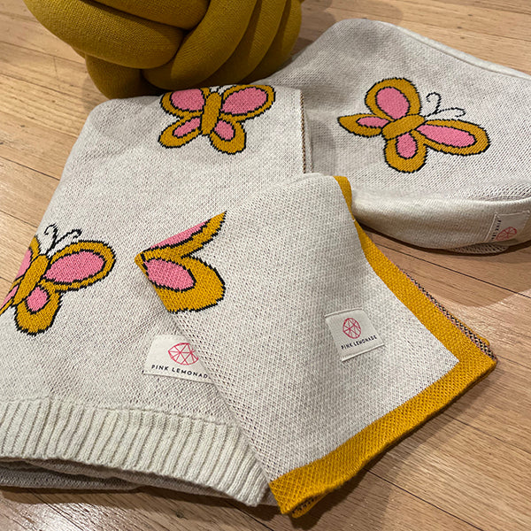 Butterfly Organic Cotton Baby Blanket And Burp Cloth Set