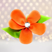 Orange Ribbon Hair Flower Clip, Orange Flower Hair Clip
