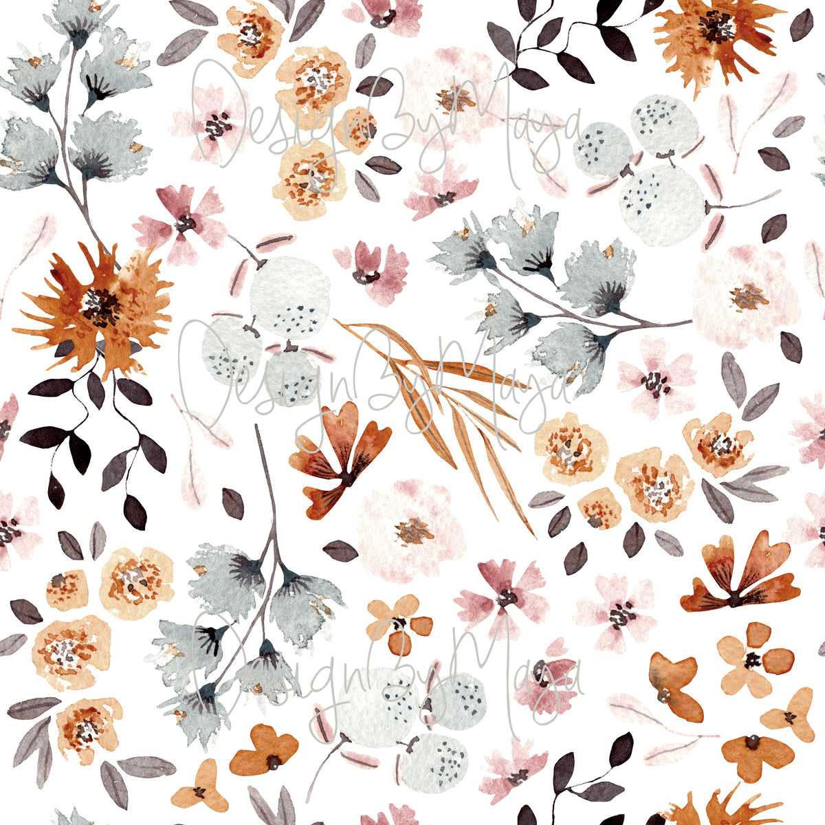 Flowers & Foliage Orange & Blue - Nursery Wall Decor Wallpapers