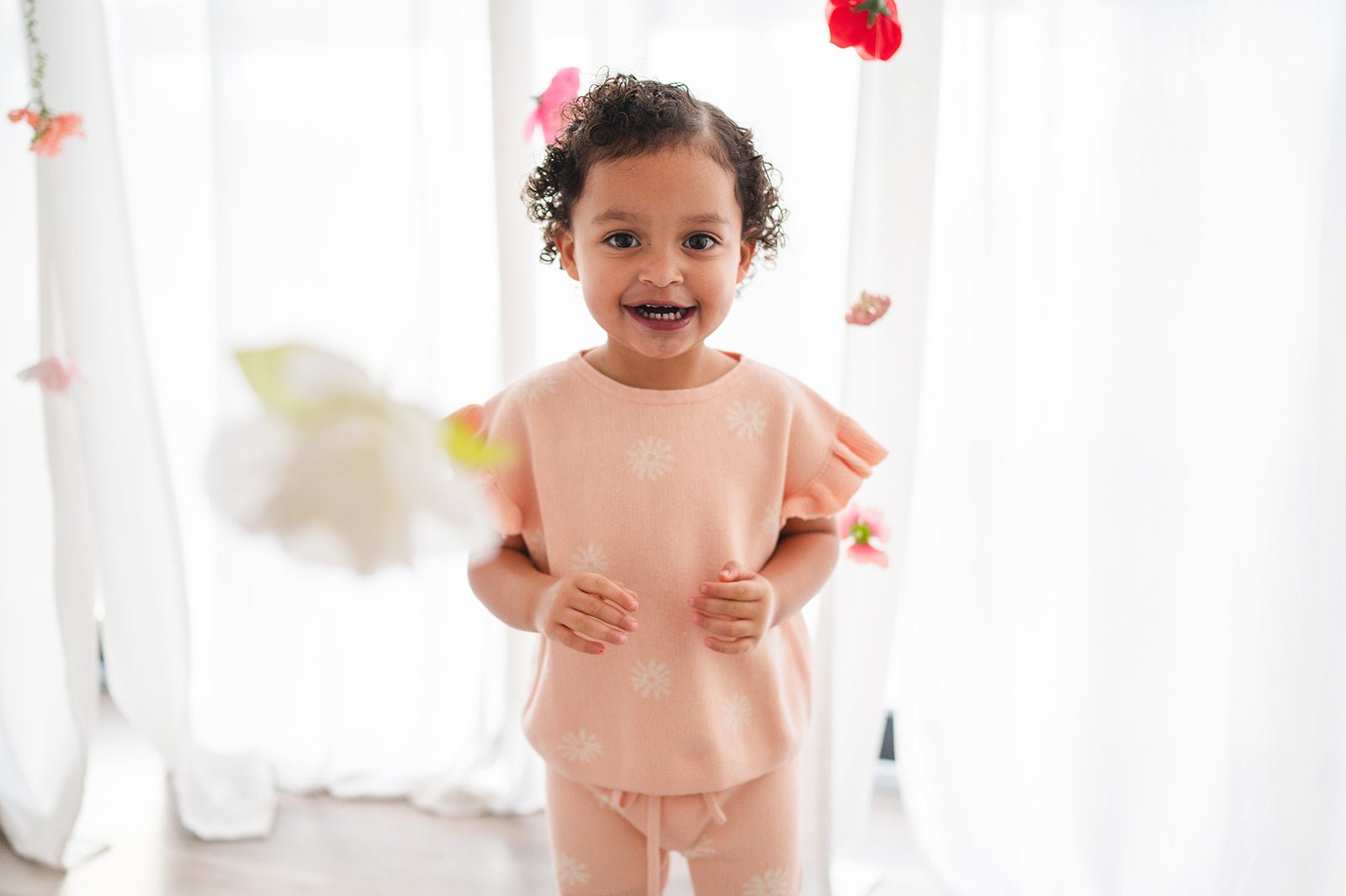 Organic Knit Short Set - Coral Daisies