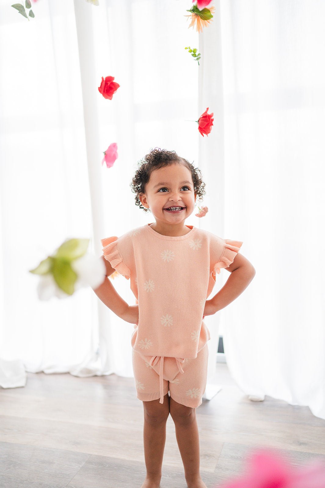 Organic Knit Short Set - Coral Daisies