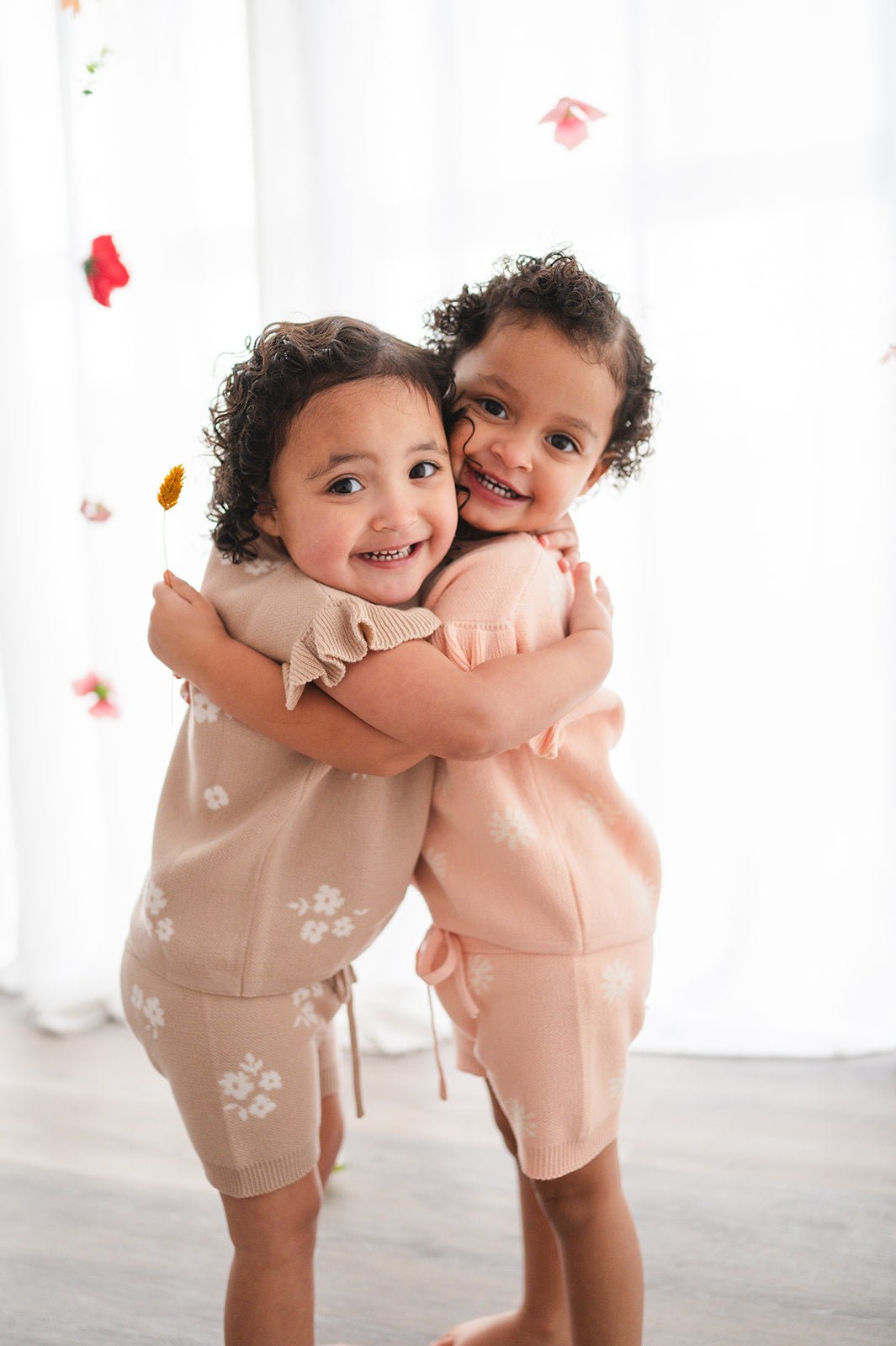 Organic Knit Short Set - Tan Floral