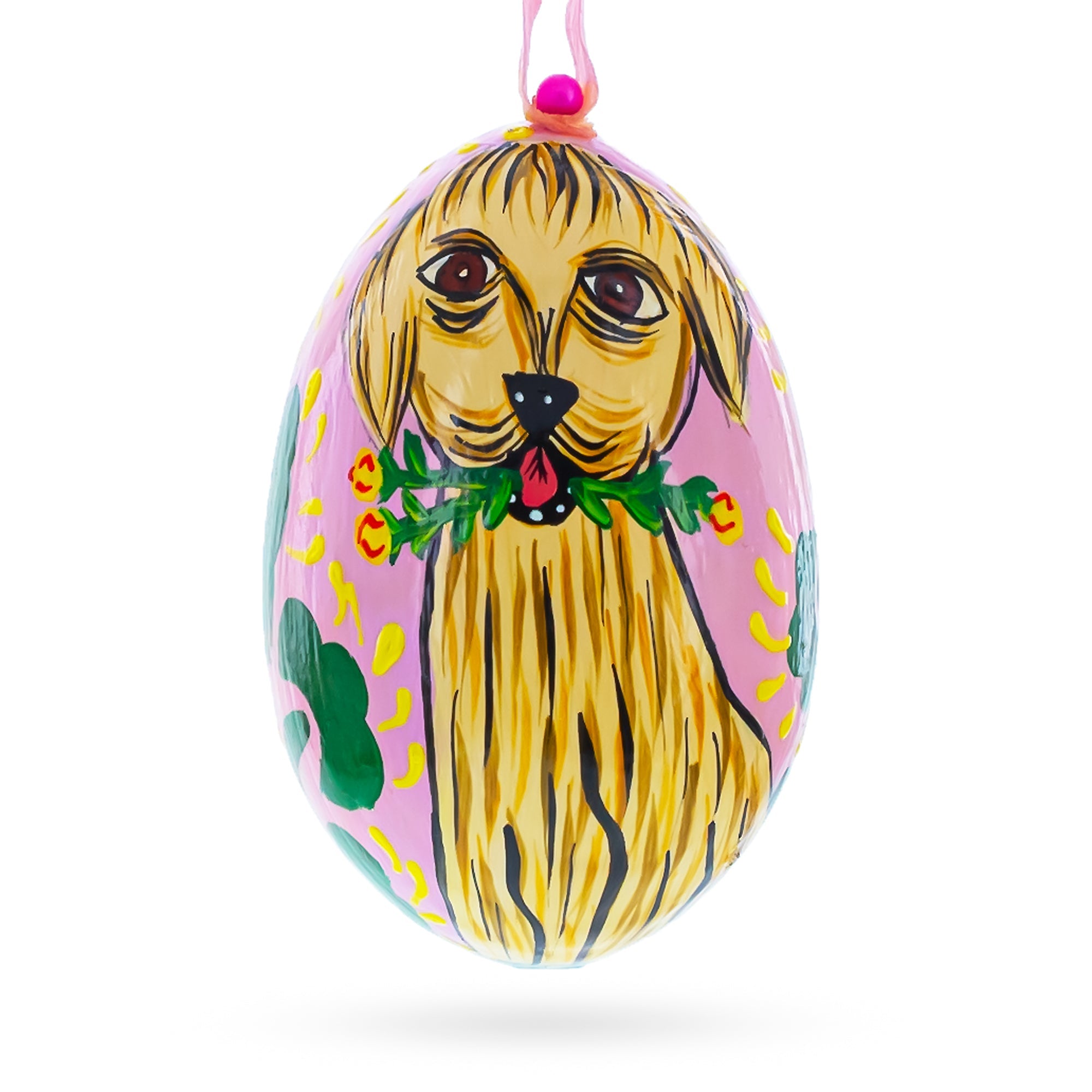 Dog With Flower Wooden Christmas Ornament 3 Inches