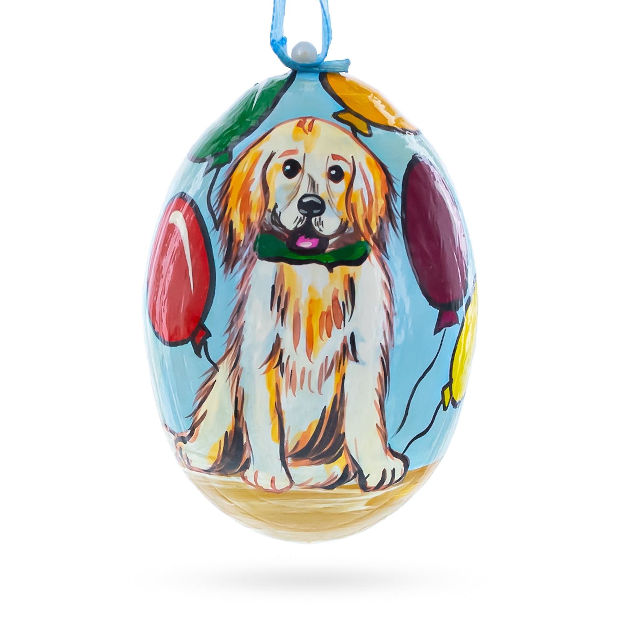 Labrador Retriever Dog With Balloons Wooden Christmas Ornament 3 Inches