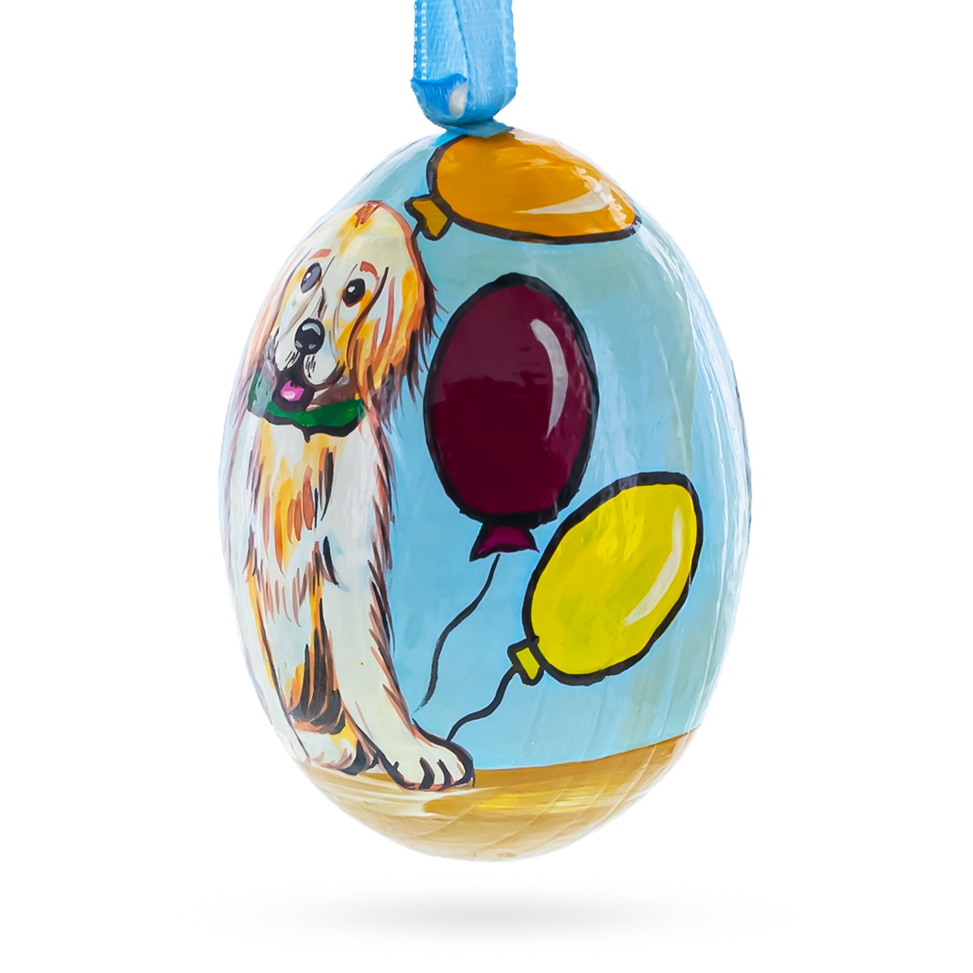 Labrador Retriever Dog With Balloons Wooden Christmas Ornament 3 Inches