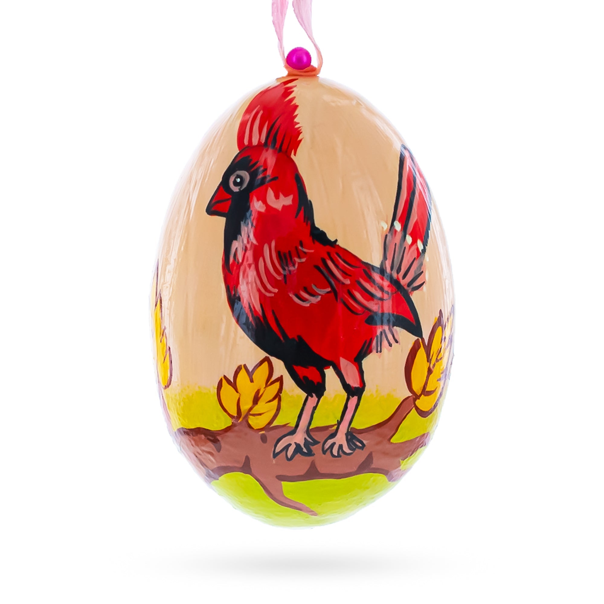 Cardinal Bird In Autumn Wooden Christmas Ornament 3 Inches