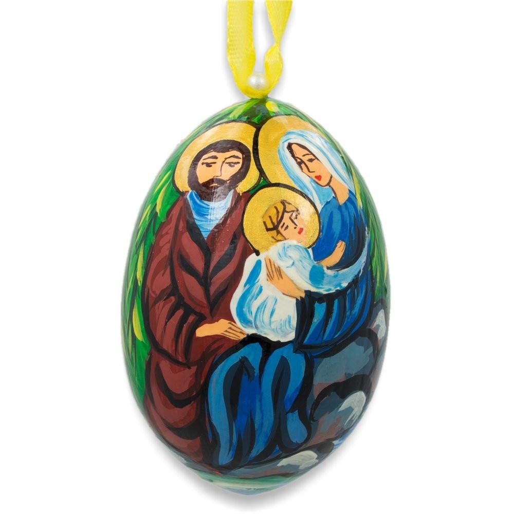 Mary With Joseph And Jesus Wooden Christmas Ornament 3 Inches