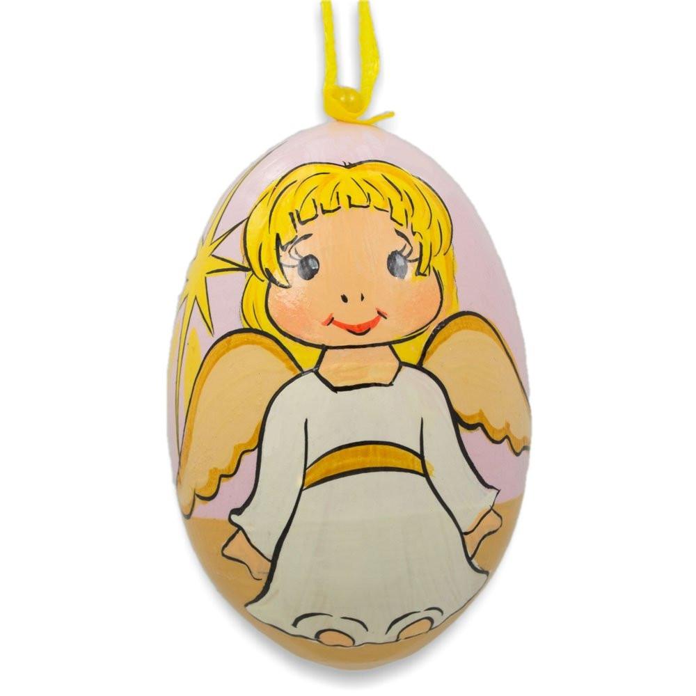 Smiling Angel Wooden Christmas Ornament 3 Inches