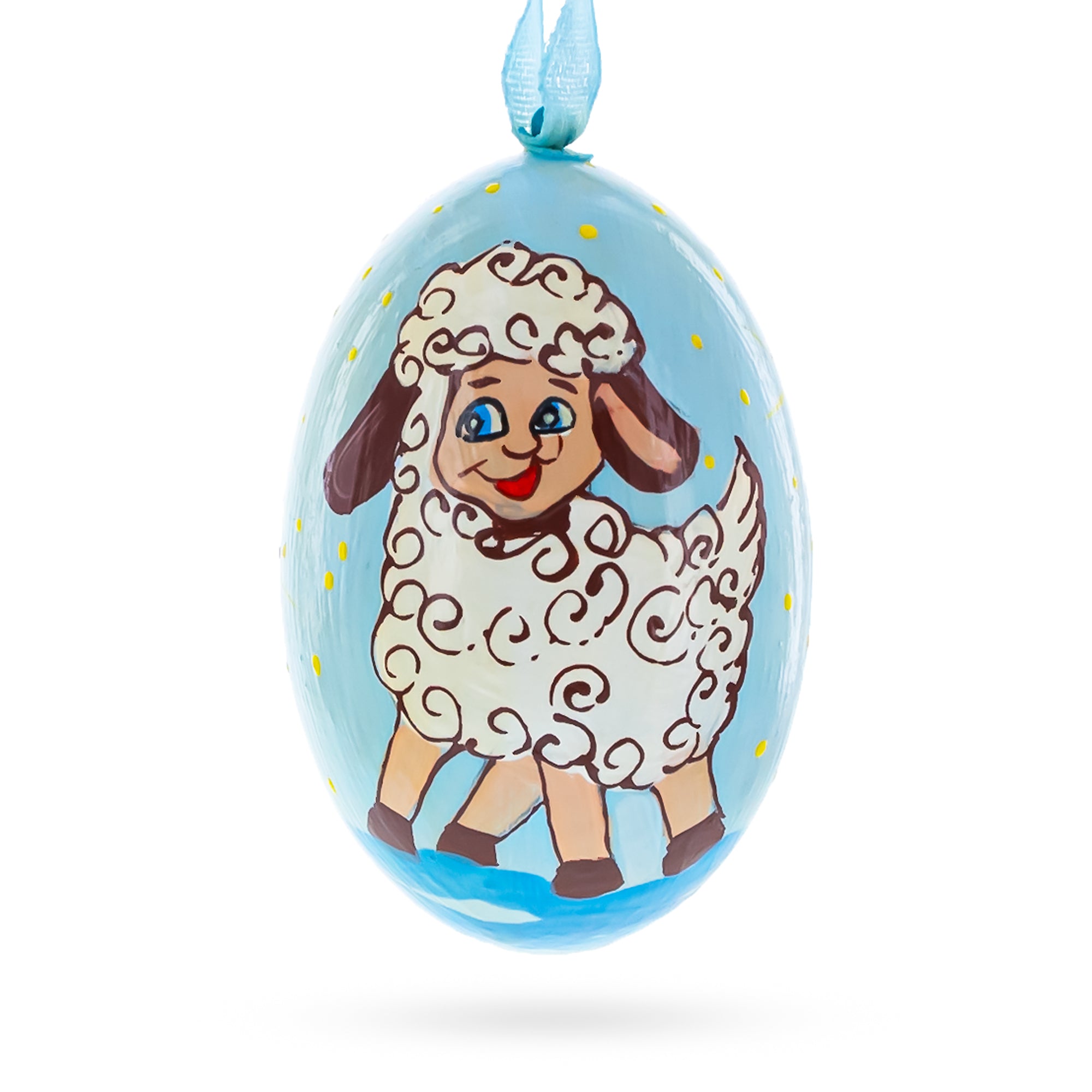 Smiling Lamb Wooden Christmas Ornament 3 Inches