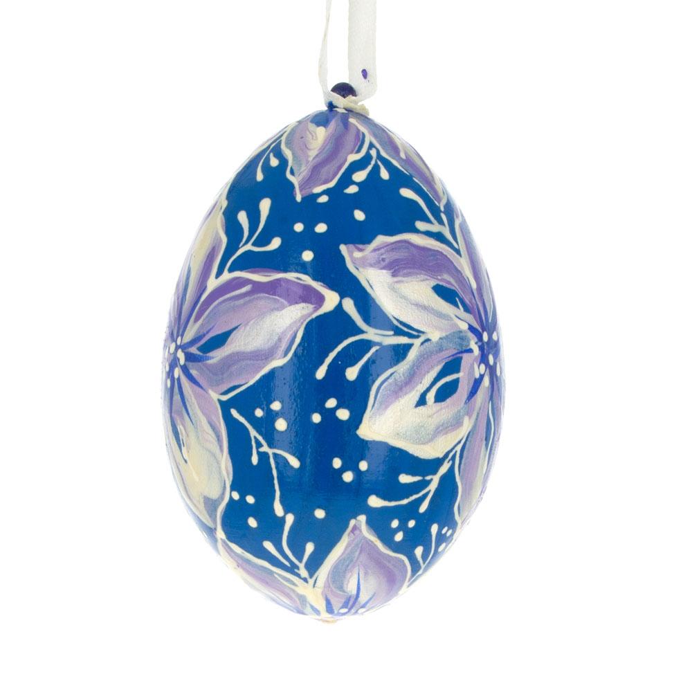 Blue And Purple Flower Wooden Egg Easter Ornament 3 Inches