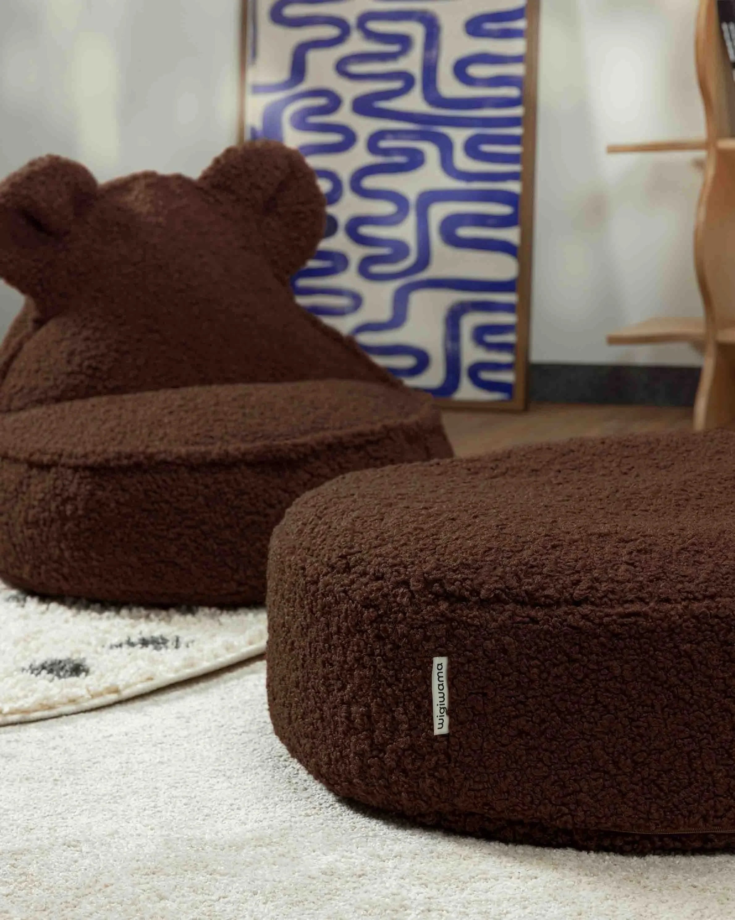 Warm Hazel Bear Beanbag & Ottoman Set