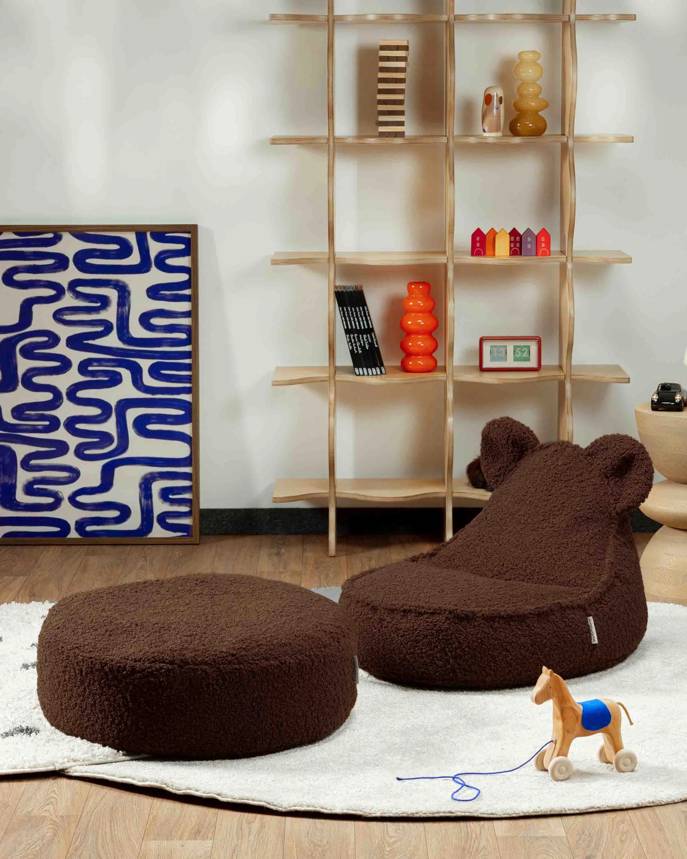 Warm Hazel Bear Beanbag & Ottoman Set