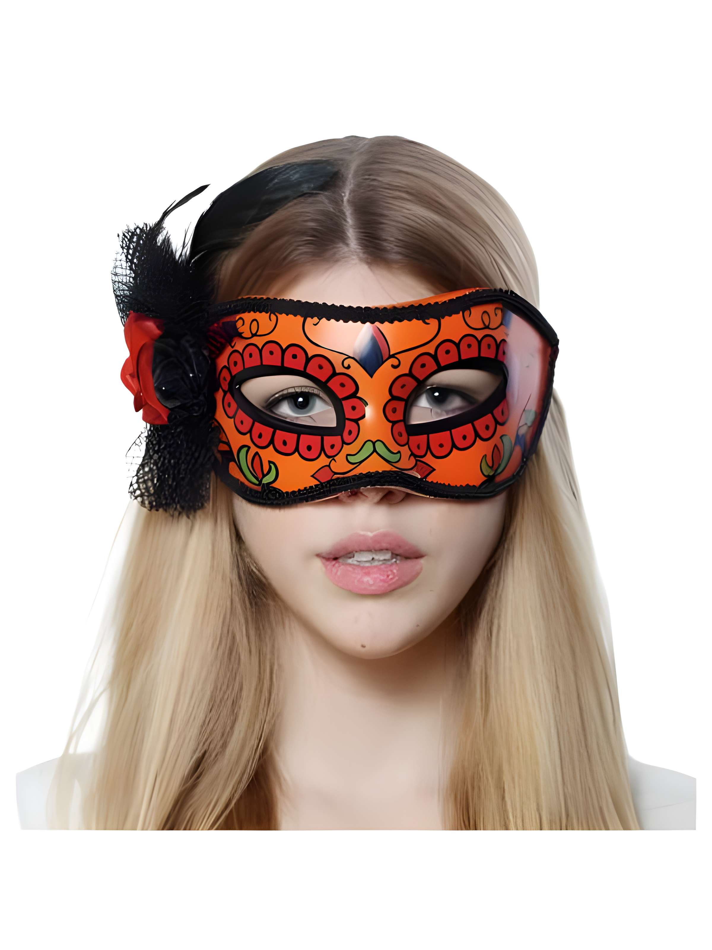 Day Of Dead Mask With Flower Trim