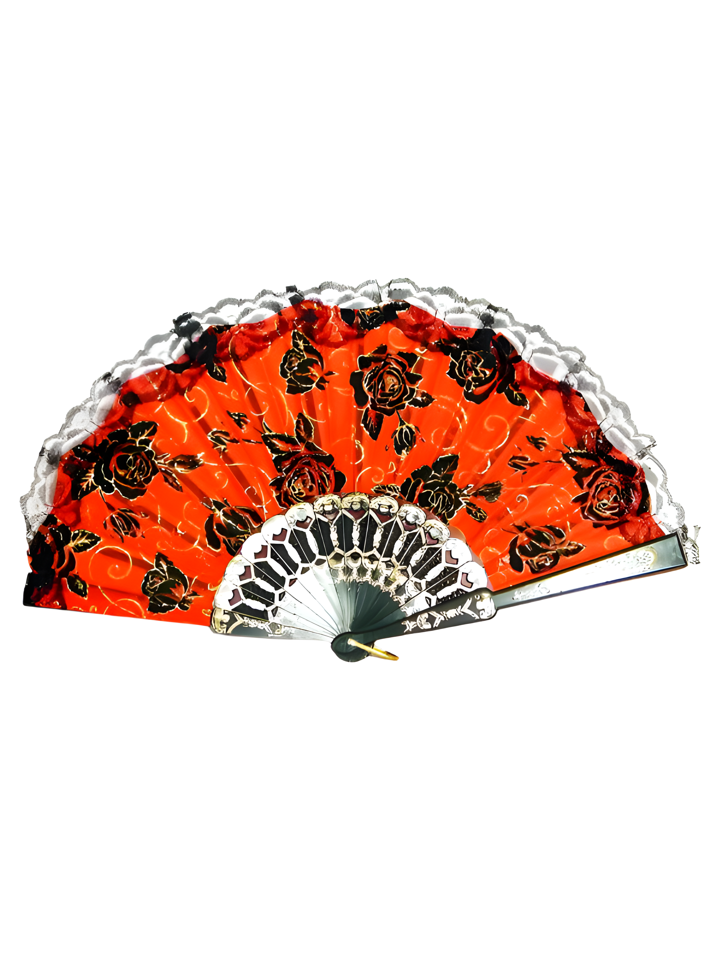 Day Of The Dead Fan With Lace Trim