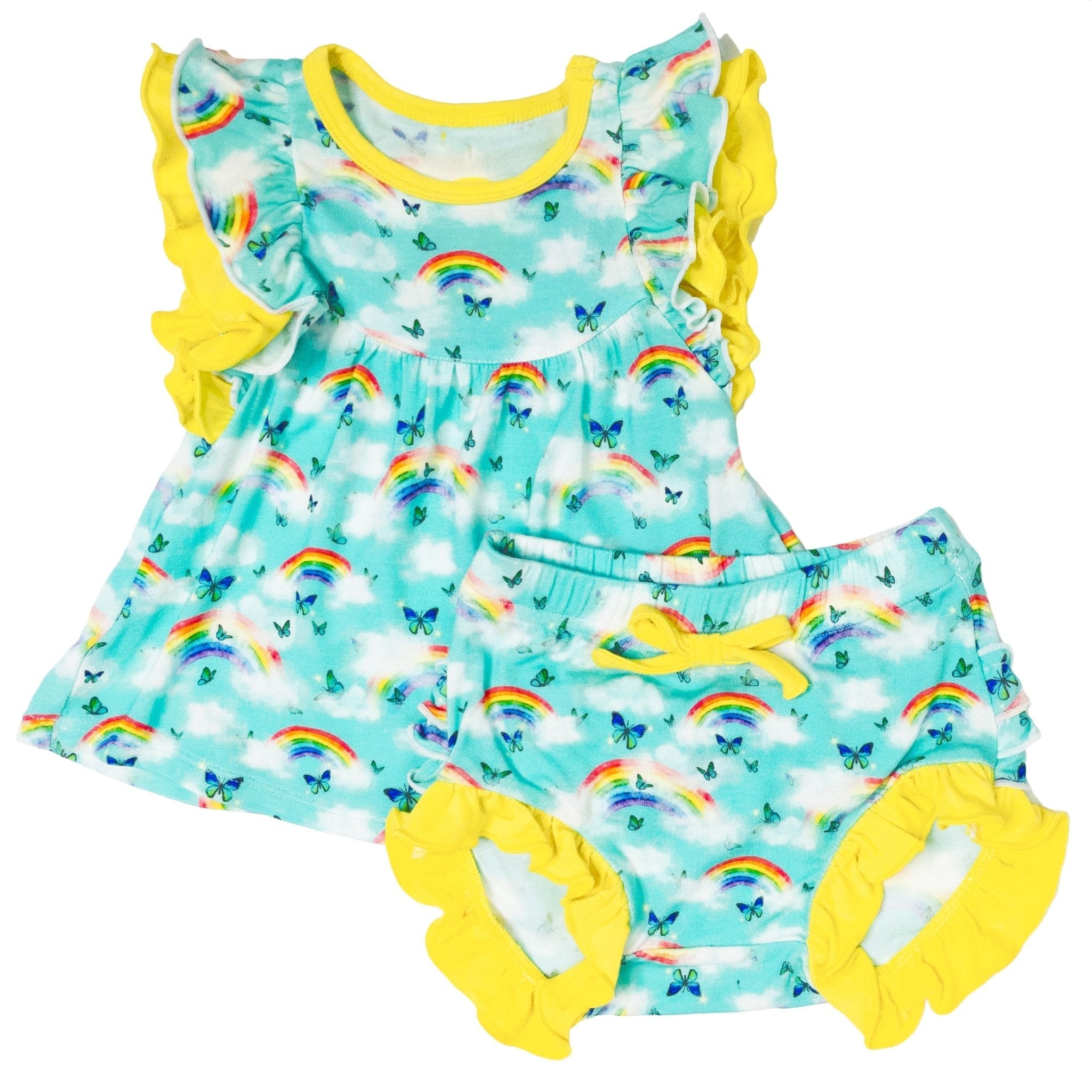 Over The Rainbow & Butterflies Ruffle Peplum Bummie Set (3-24m)