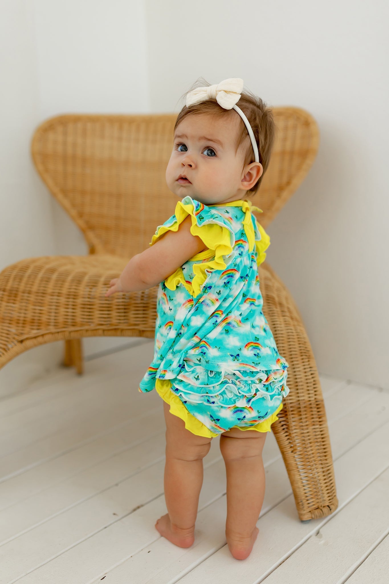 Over The Rainbow & Butterflies Ruffle Peplum Bummie Set (3-24m)