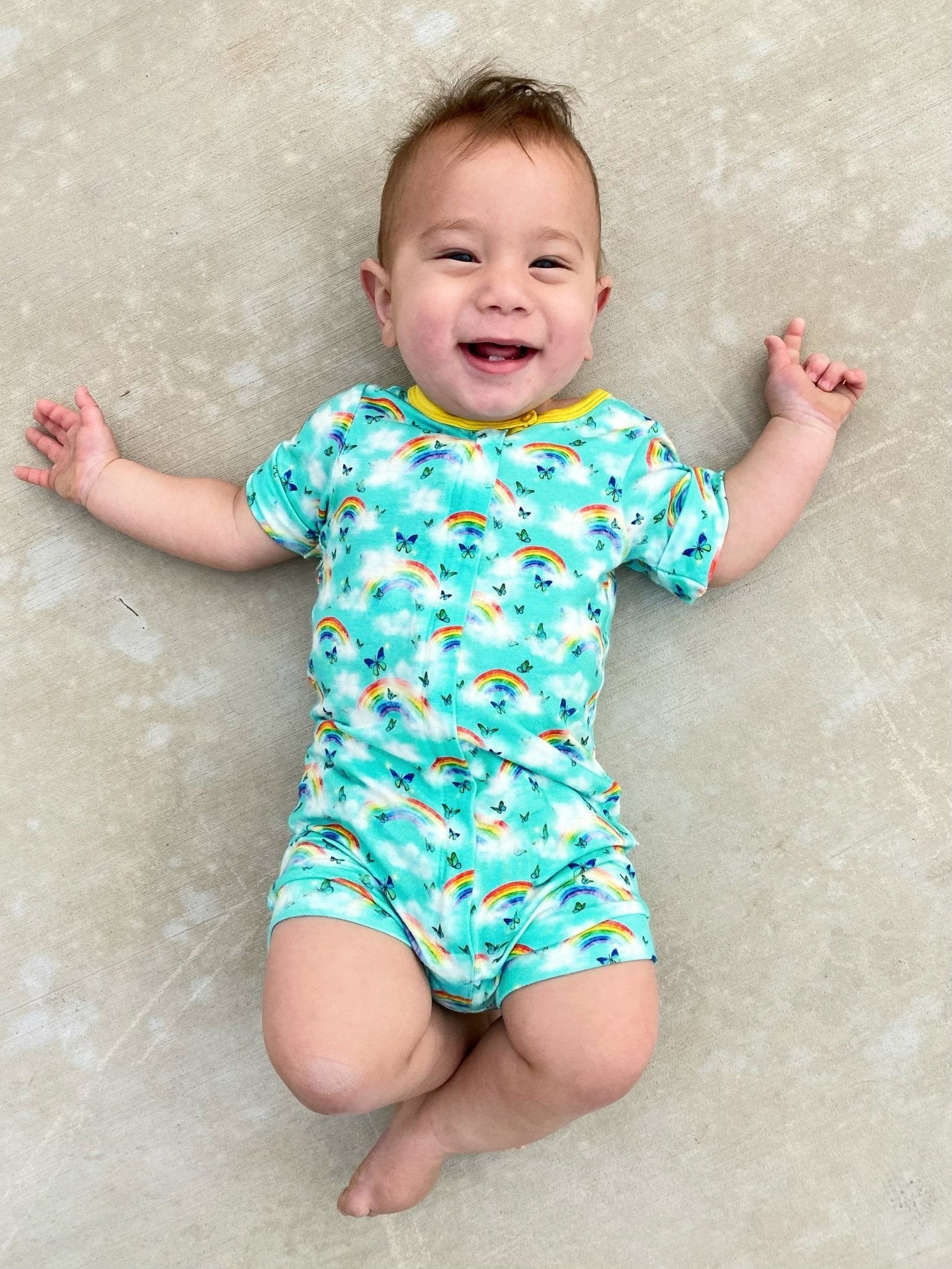 Over The Rainbow & Butterflies Short Two-way Zippy Romper (0-24m)