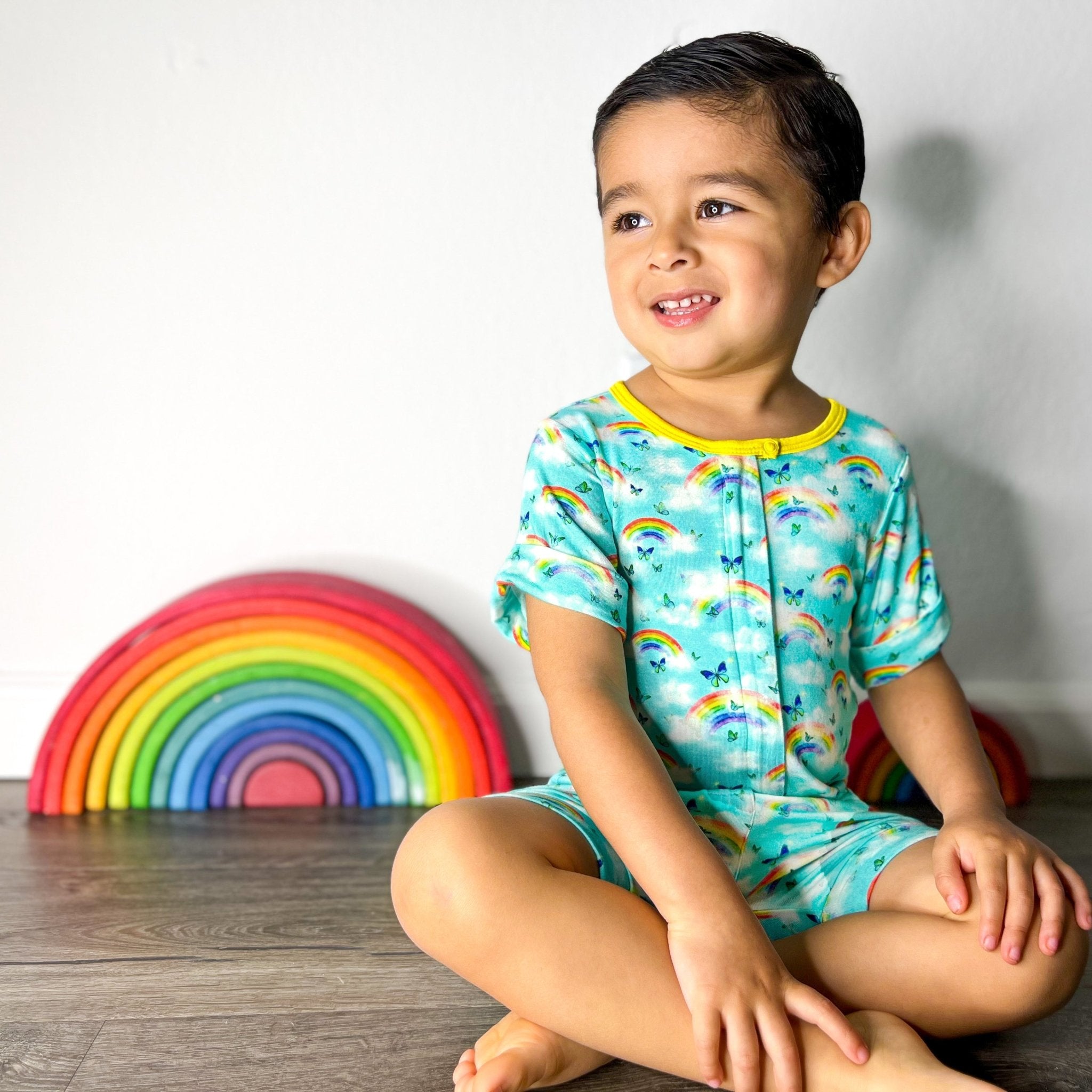 Over The Rainbow & Butterflies Short Two-way Zippy Romper (0-24m)