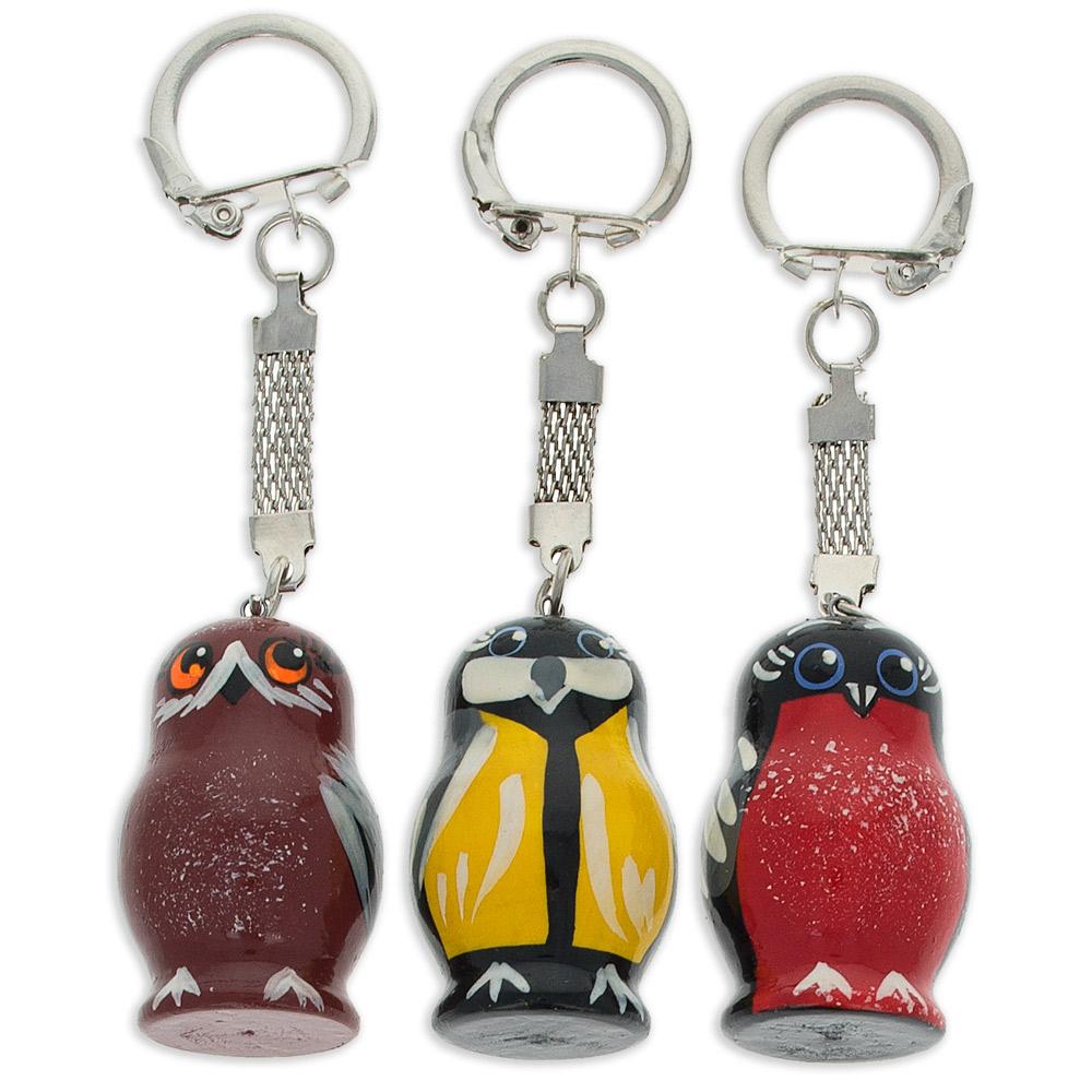 Set Of 3 Birds Wooden Key Chains