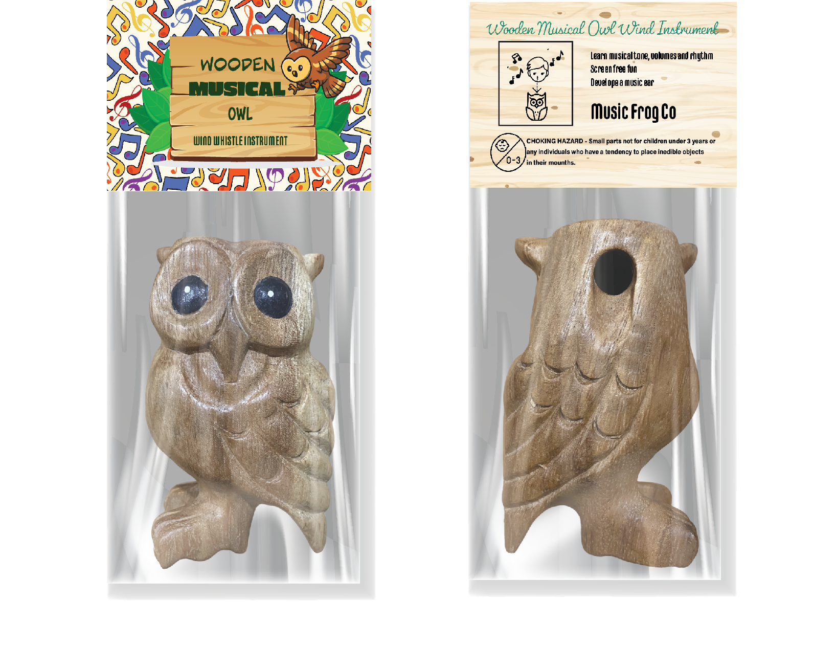 3" Wooden Musical Whistle Owl  Instrument