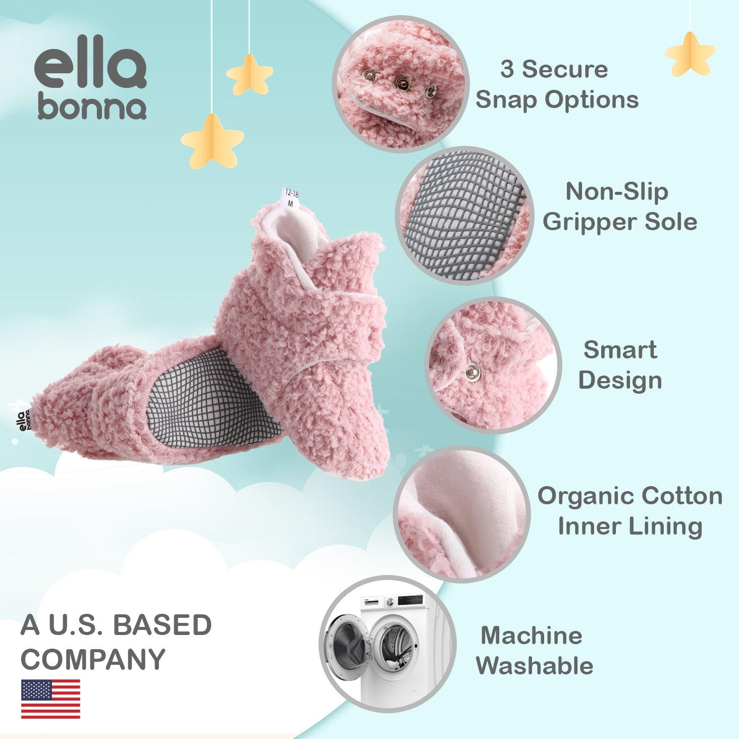Non-slip Sole, Organic Cotton Inner Lining,newborn Shoes ,tedy Booties, Pink Baby Booties