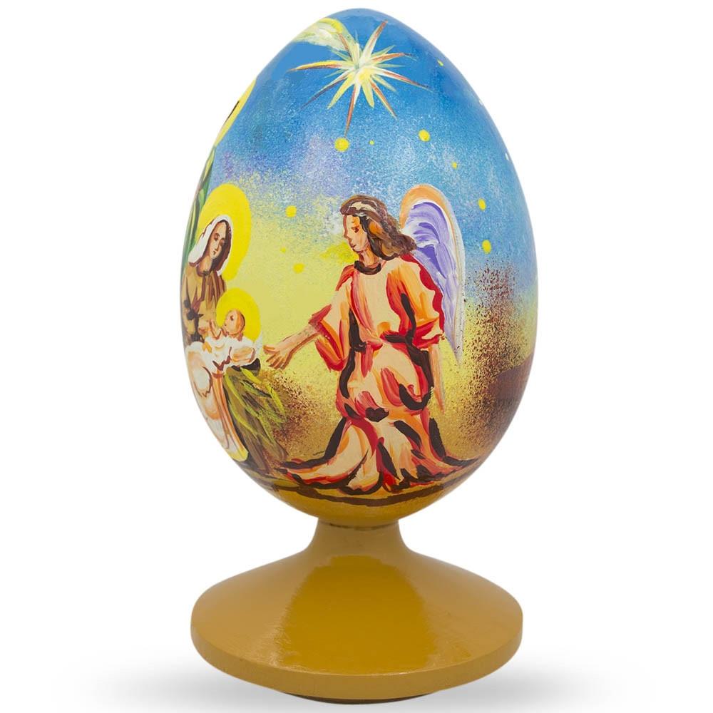 Nativity Scene With Angel Wooden Egg Figurine 4.75 Inches