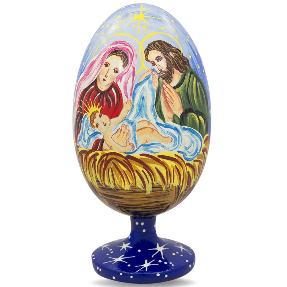 Mary Overlooking Jesus Nativity Scene Wooden Egg Figurine 4.75 Inches