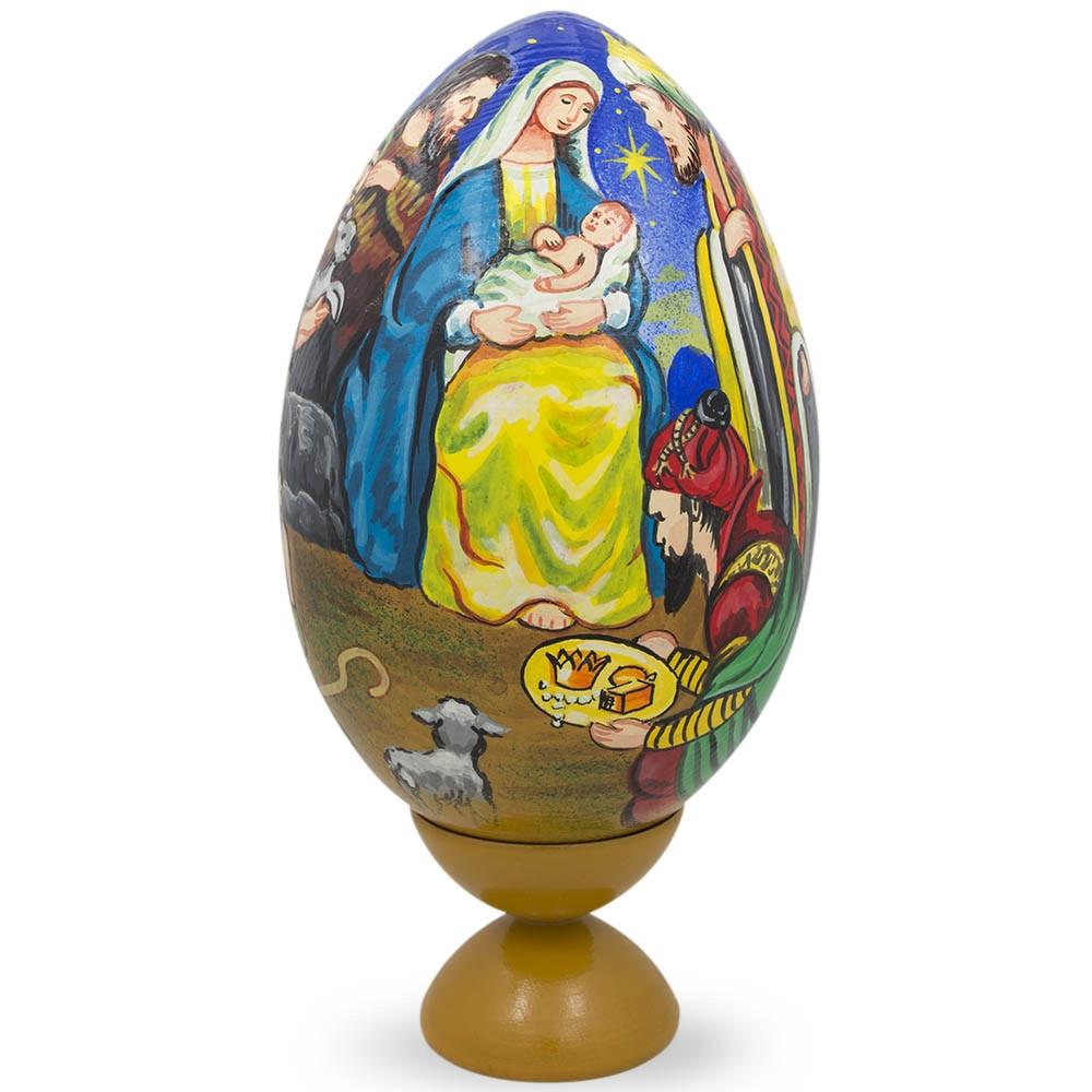 Nativity Scene With Wisemen Wooden Egg Figurine 7.25 Inches