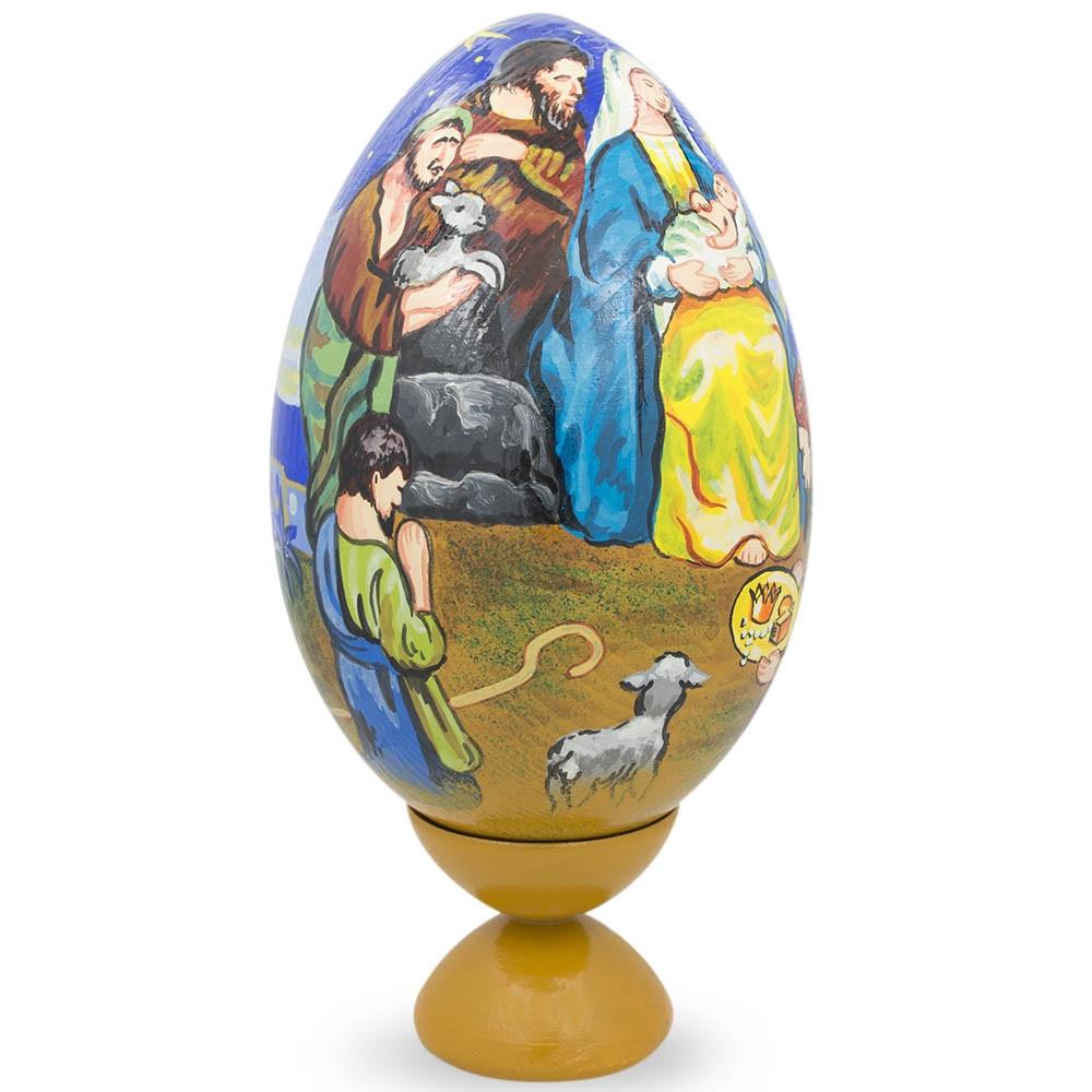 Nativity Scene With Wisemen Wooden Egg Figurine 7.25 Inches