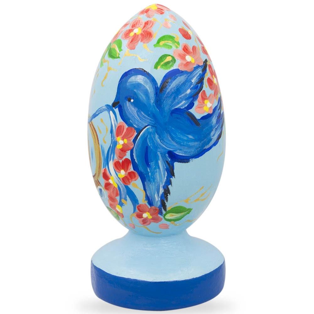 Birds With Wedding Rings Wooden Easter Egg Figurine