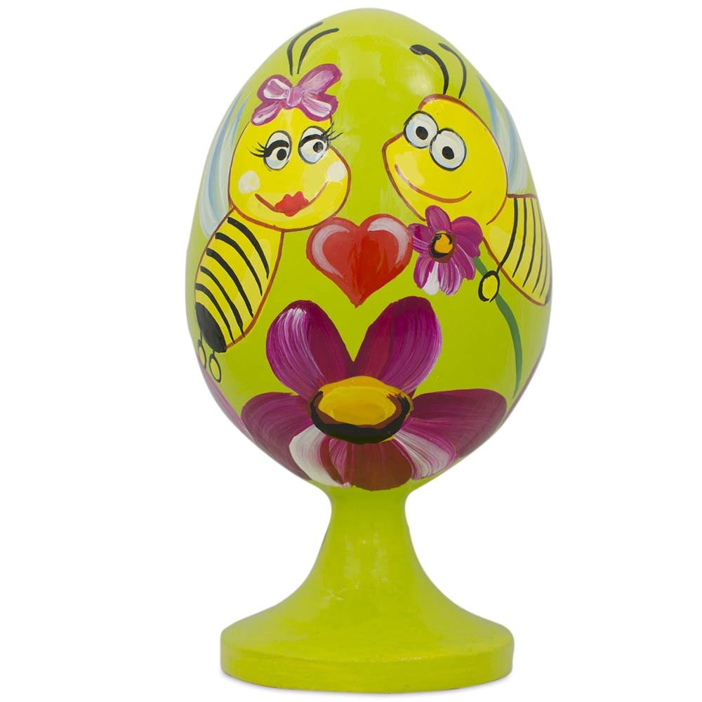 Bees In Love With Valentine's Heart Wooden Easter Egg Figurine