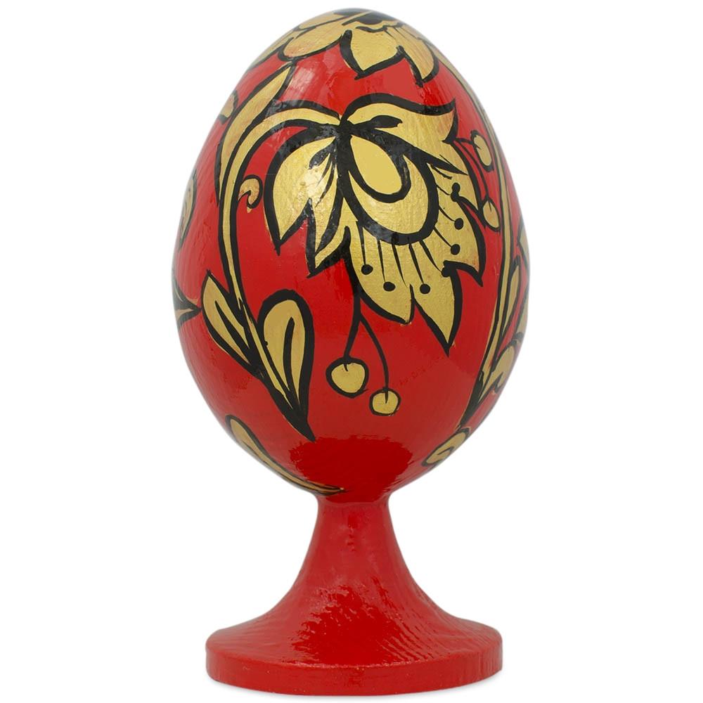 Golden Flowers Wooden Easter Egg Figurine