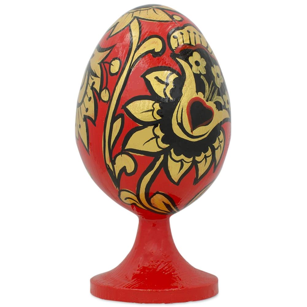 Golden Flowers Wooden Easter Egg Figurine