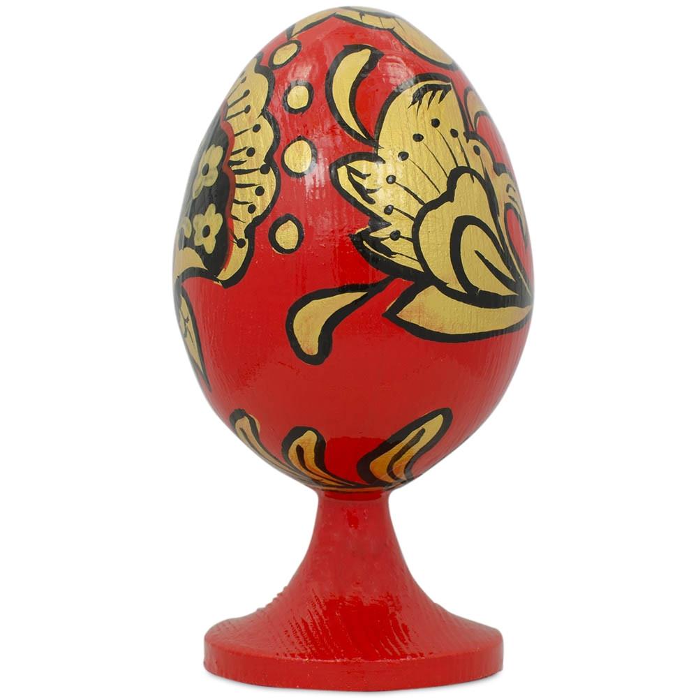 Golden Flowers Wooden Easter Egg Figurine